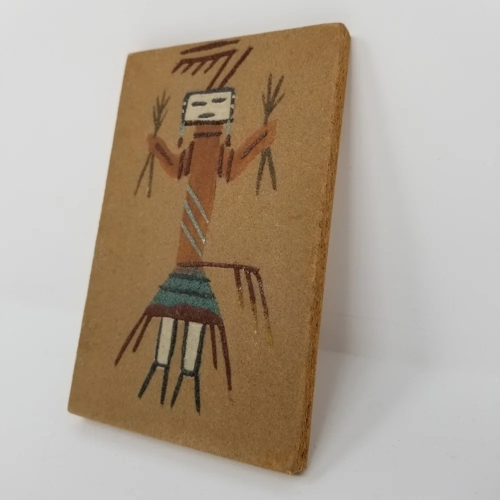 Kachina Sand Tile Wall Art Painting Yei Unframed Signed Native American 6 X 4